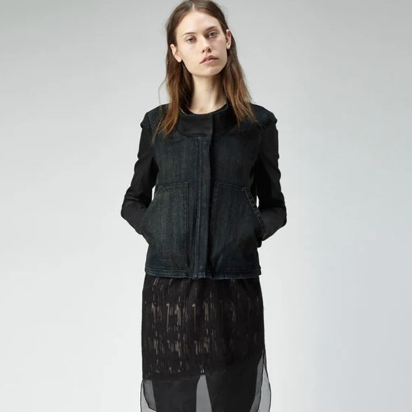 Helmut Lang Jackets & Blazers - HELMUT HELMUT LANG Funnel Neck Denim Jacket in a dark wash | size small